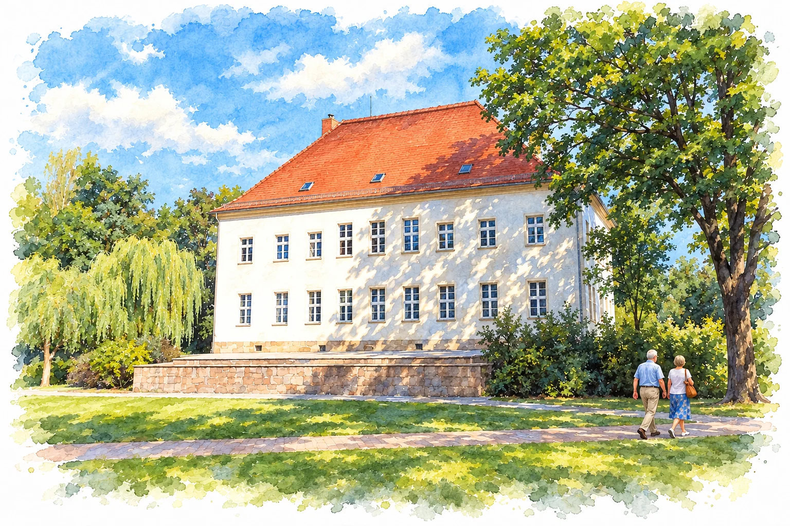 Ehemaliges Rittergutsschloss im Schlosspark Teuchern als Aquarell